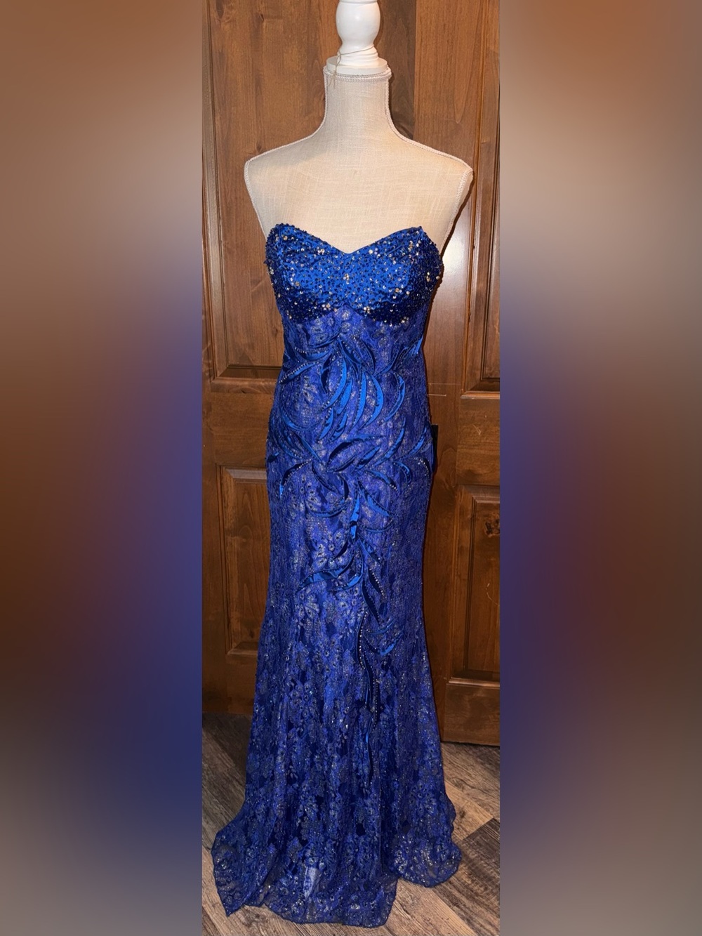 Aspeed Strapless Royal Blue Sequin Lace Evening Prom Mermaid Gown